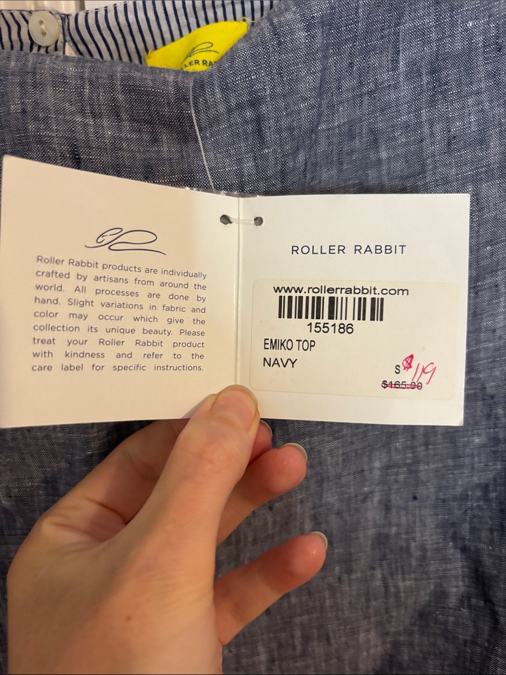 Roller Rabbit Emiko Navy Linen boatneck top - Picture 2 of 4